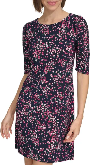 Tommy Hilfiger Women's Floral Jersey Short Puff Sleeve Dress