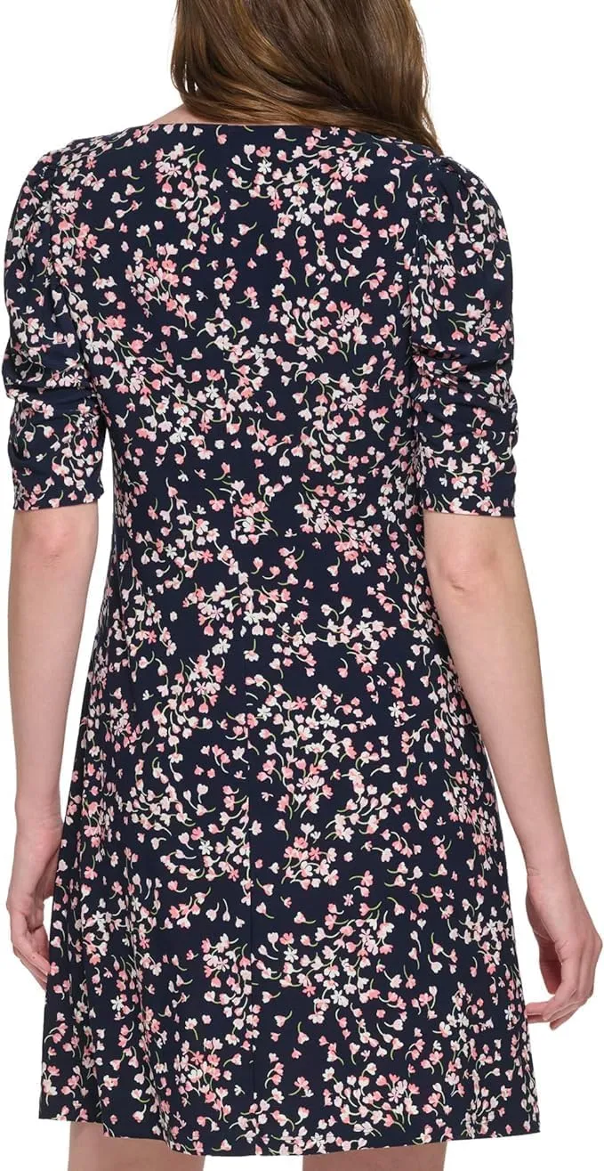 Tommy Hilfiger Women's Floral Jersey Short Puff Sleeve Dress