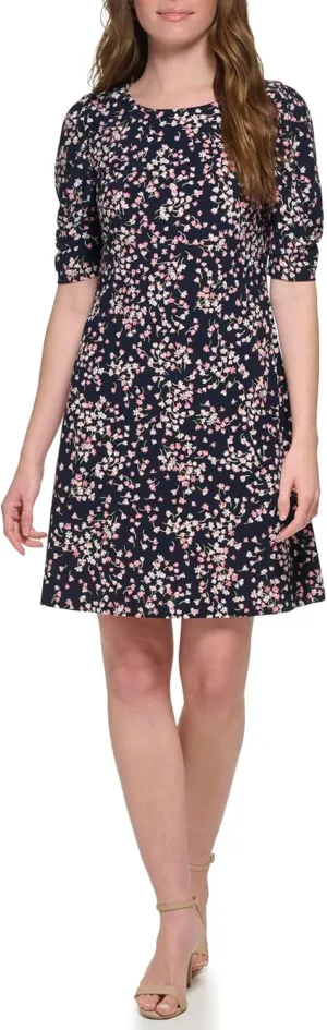 Tommy Hilfiger Women's Floral Jersey Short Puff Sleeve Dress