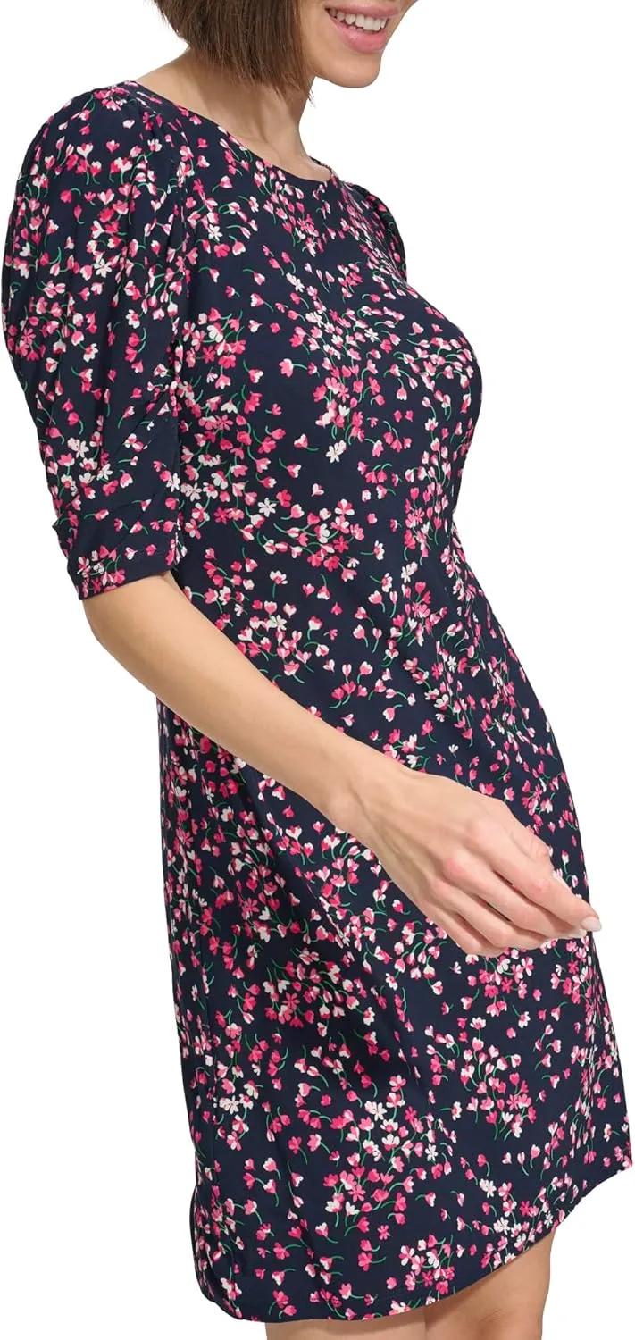 Tommy Hilfiger Women's Floral Jersey Short Puff Sleeve Dress
