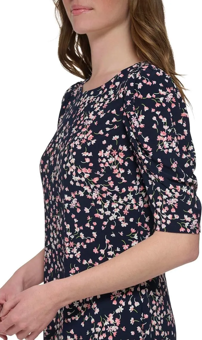 Tommy Hilfiger Women's Floral Jersey Short Puff Sleeve Dress