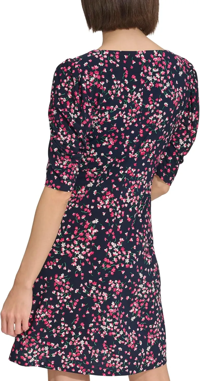 Tommy Hilfiger Women's Floral Jersey Short Puff Sleeve Dress