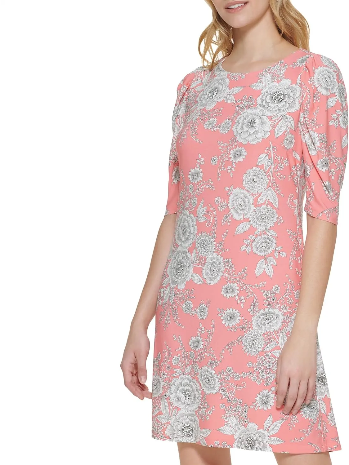 Tommy Hilfiger Women's Floral Jersey Short Puff Sleeve Dress