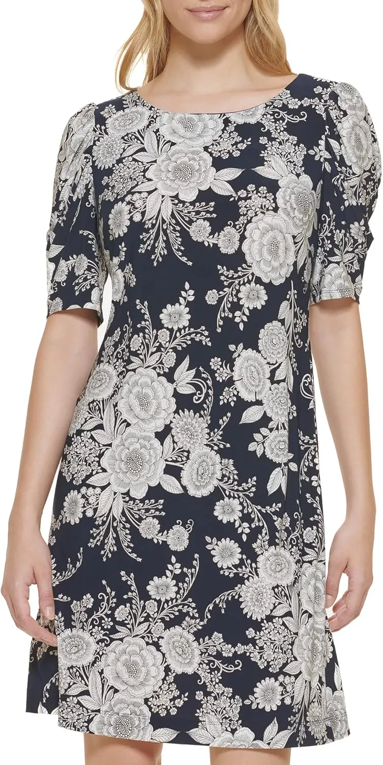 Tommy Hilfiger Women's Floral Jersey Short Puff Sleeve Dress