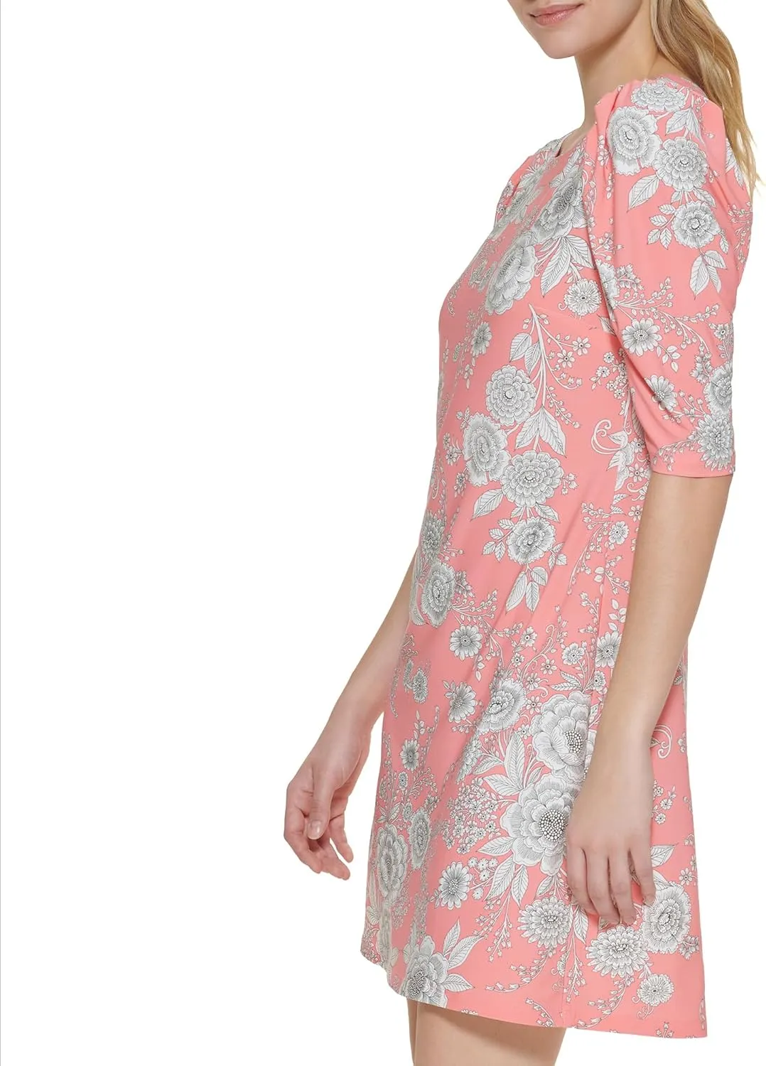 Tommy Hilfiger Women's Floral Jersey Short Puff Sleeve Dress