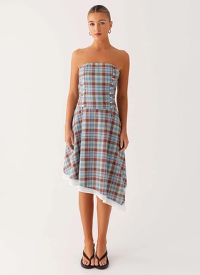 Tonie Strapless Midi Dress - Shoreline Check Tonie Strapless Midi Dress - Shoreline Check