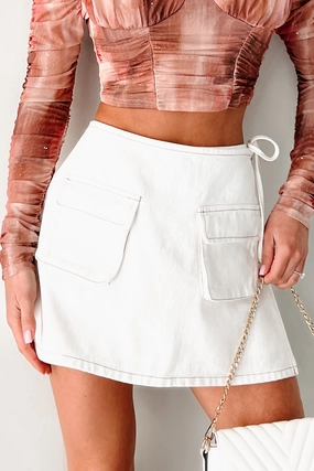 Too Cute To Handle Denim Mini Wrap Skort (Off White) Too Cute To Handle Denim Mini Wrap Skort (Off White)