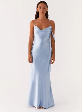 Too Sweet Satin Maxi Dress - Blue Too Sweet Satin Maxi Dress - Blue
