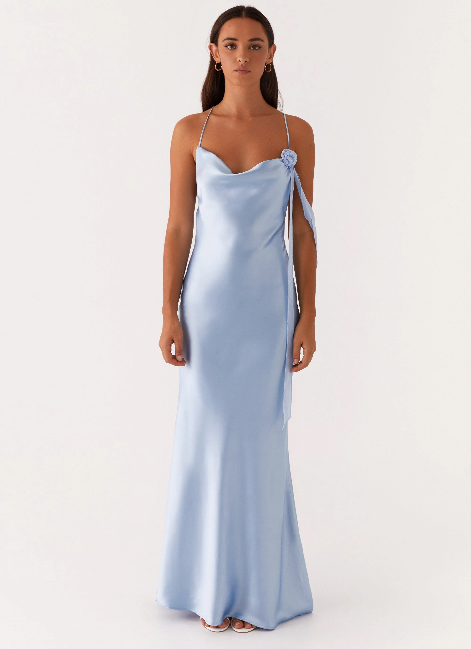Too Sweet Satin Maxi Dress - Blue