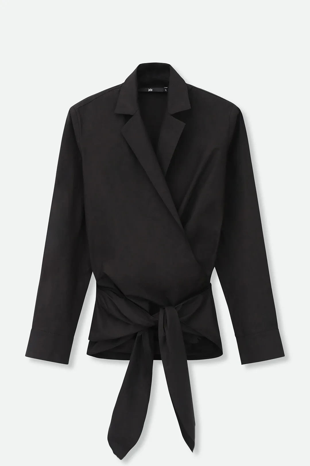 TORINO WRAP SHIRT IN BLACK ITALIAN COTTON STRETCH