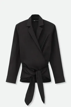 TORINO WRAP SHIRT IN BLACK ITALIAN COTTON STRETCH