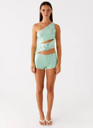Travis Sequin Mini Shorts - Sage Travis Sequin Mini Shorts - Sage