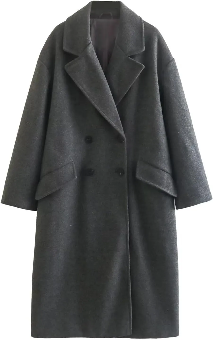 Trench Coat for Women 2024 Winter Casual Lapel Cow Horn Button Peacoat Essential Woolen Blend Coats with Pockets