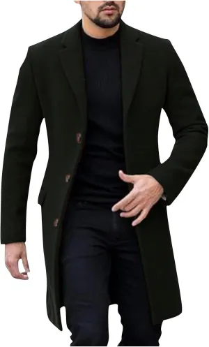 Trench Coats for Men Winter Jackets Wool Blend Peacoats Trendy Trench Lapel Overcoat Single Breasted Jacket Long Coat