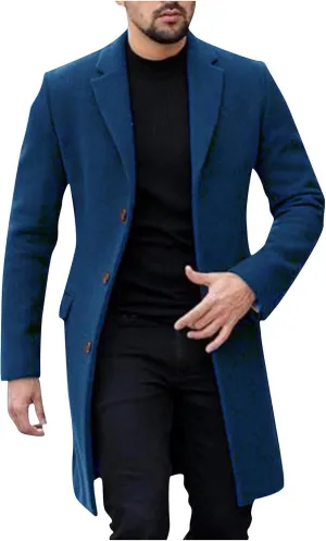 Trench Coats for Men Winter Jackets Wool Blend Peacoats Trendy Trench Lapel Overcoat Single Breasted Jacket Long Coat