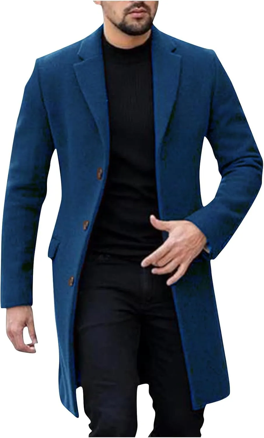 Trench Coats for Men Winter Jackets Wool Blend Peacoats Trendy Trench Lapel Overcoat Single Breasted Jacket Long Coat