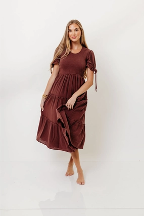 Trisha Cotton Midi Dress in Saddlewood Trisha Cotton Midi Dress in Saddlewood