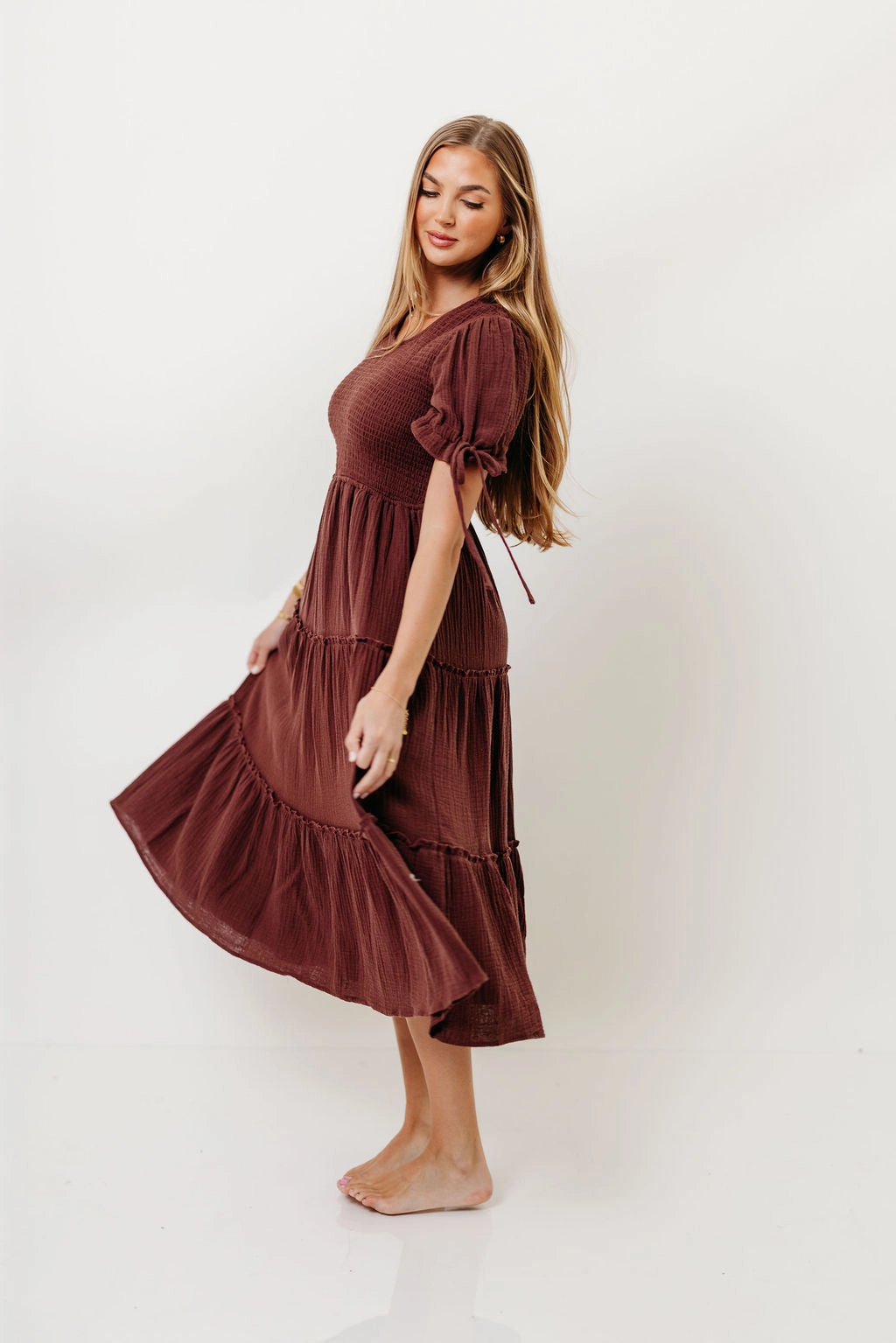 Trisha Cotton Midi Dress in Saddlewood