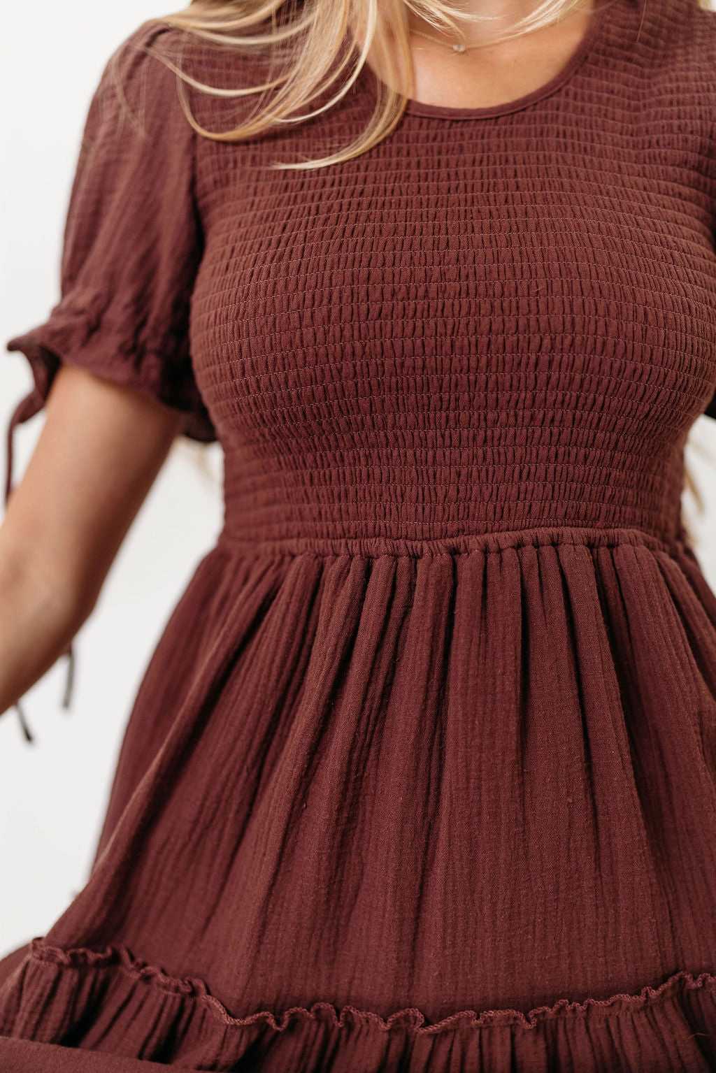 Trisha Cotton Midi Dress in Saddlewood