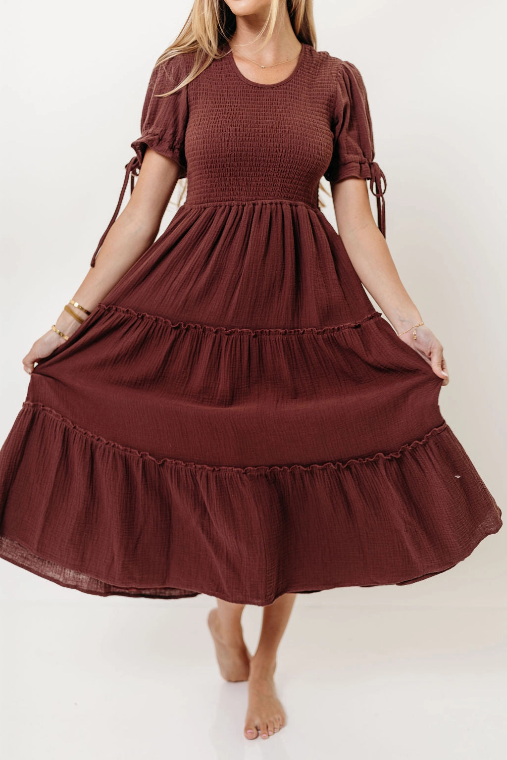 Trisha Cotton Midi Dress in Saddlewood