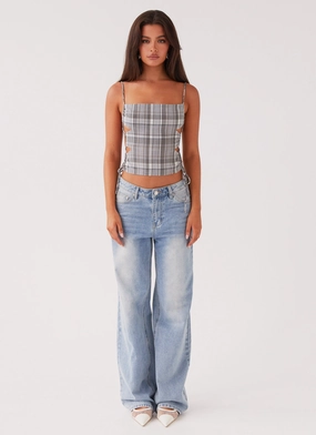 Trista Tie Top - Grey Tartan Trista Tie Top - Grey Tartan