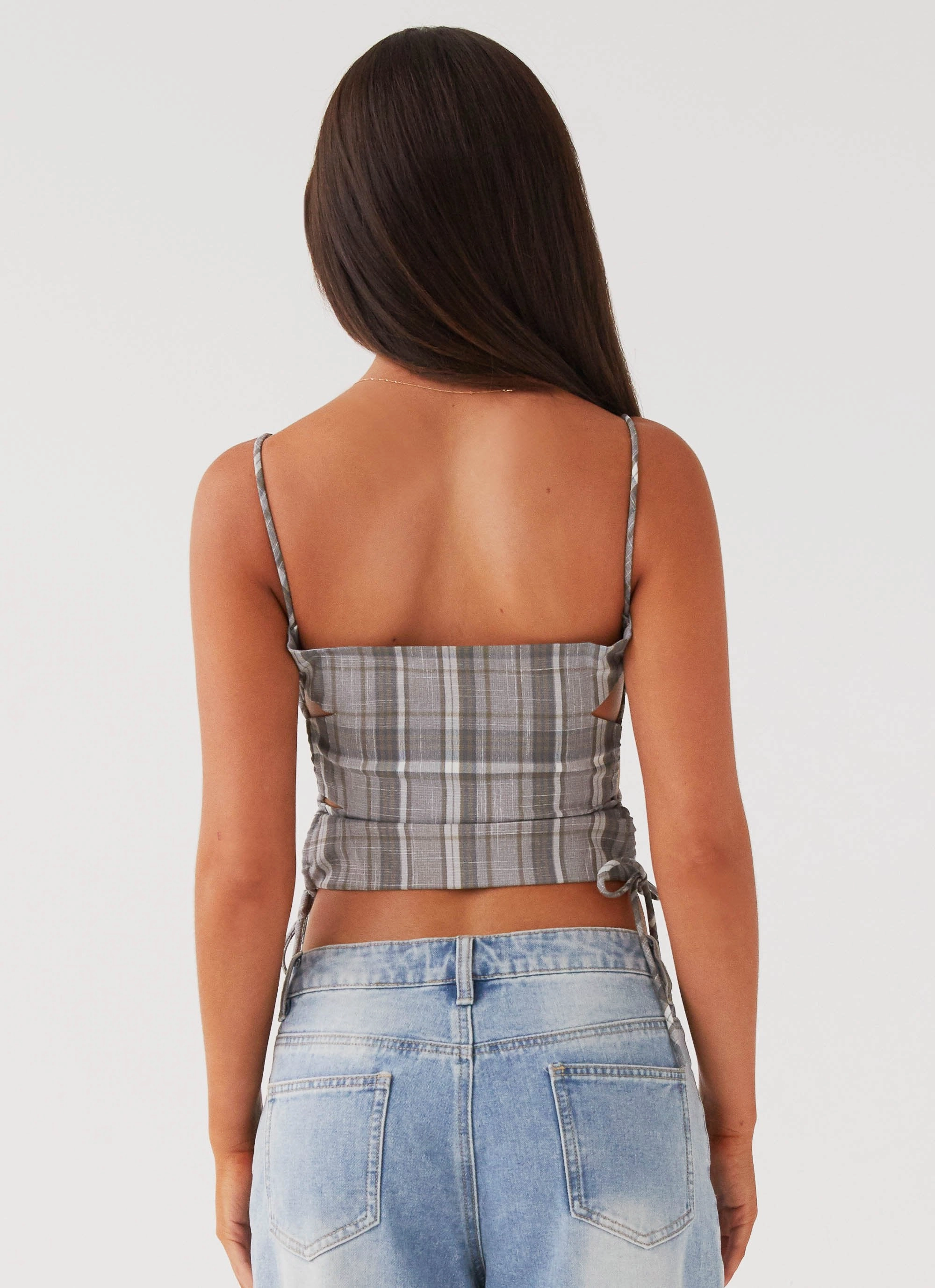 Trista Tie Top - Grey Tartan
