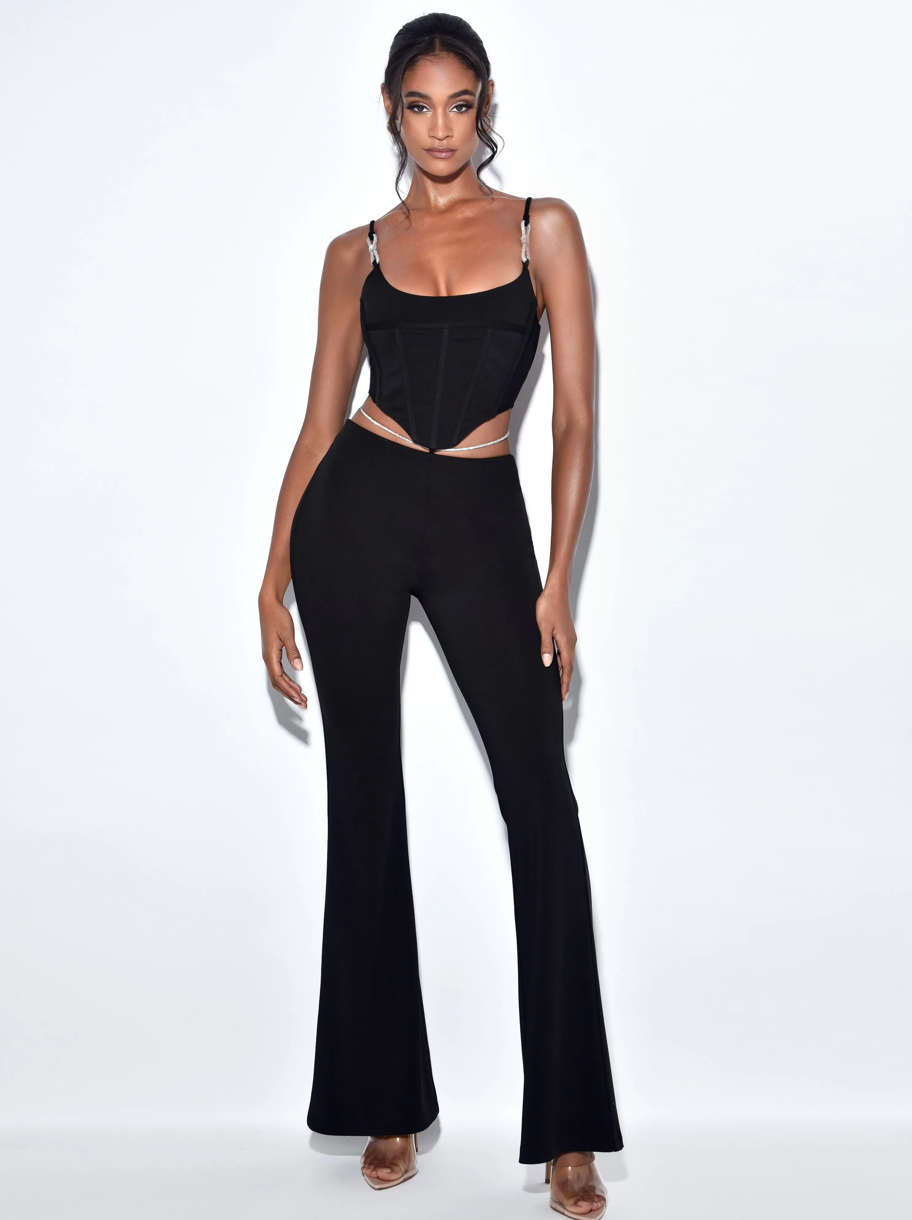 Tristyn Black Crystal Charming Strap Corset Top