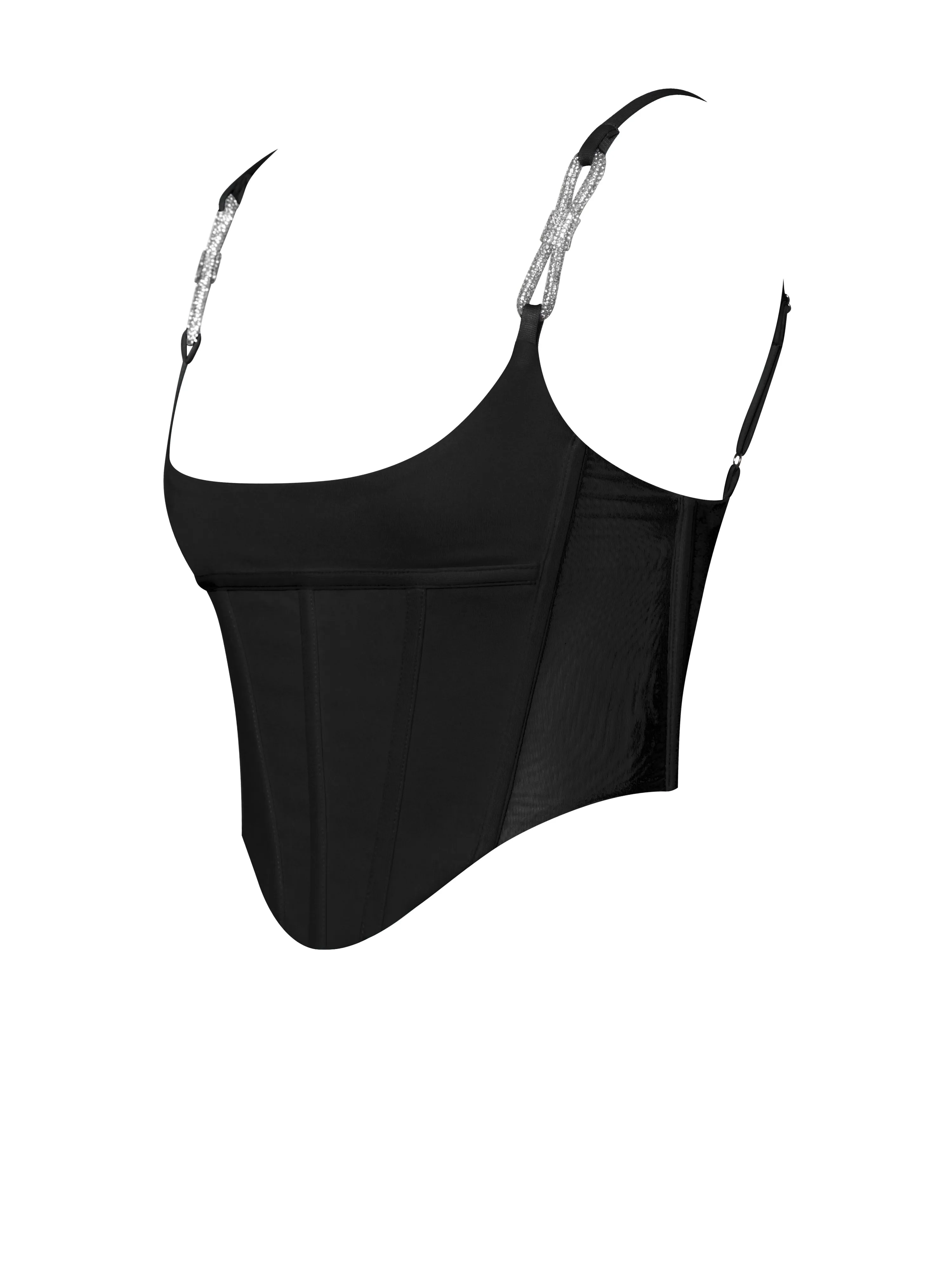 Tristyn Black Crystal Charming Strap Corset Top