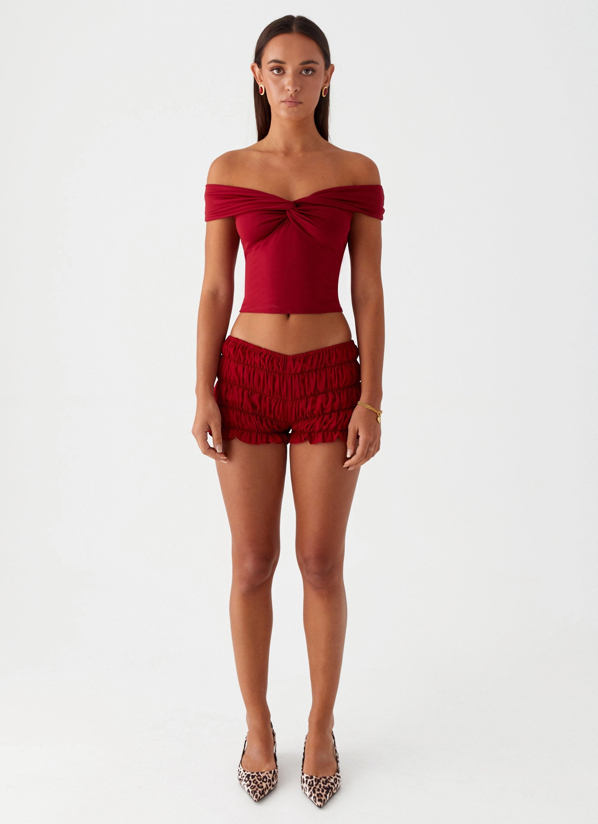 Trixie Twist Off Shoulder Top - Maroon