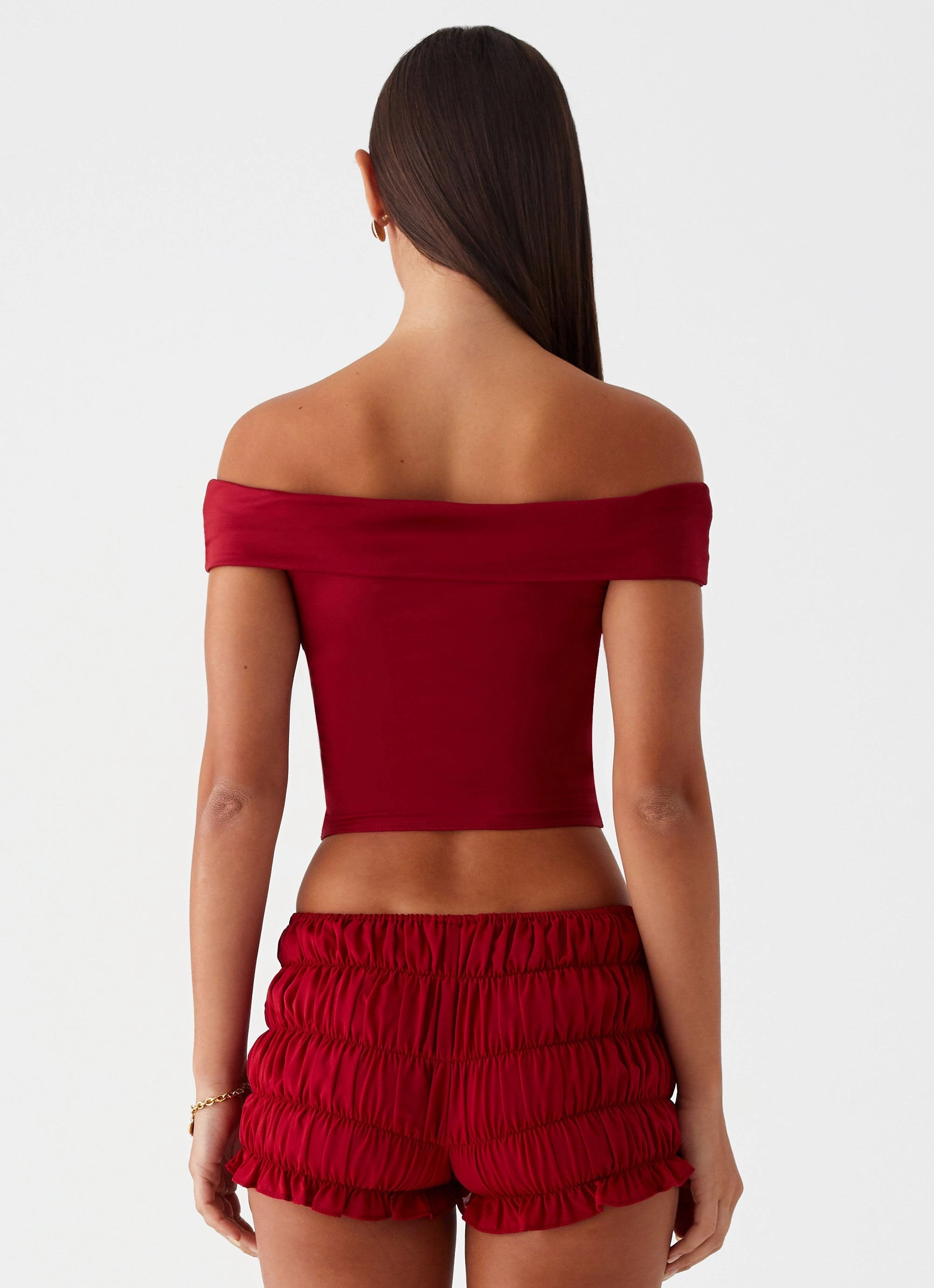 Trixie Twist Off Shoulder Top - Maroon