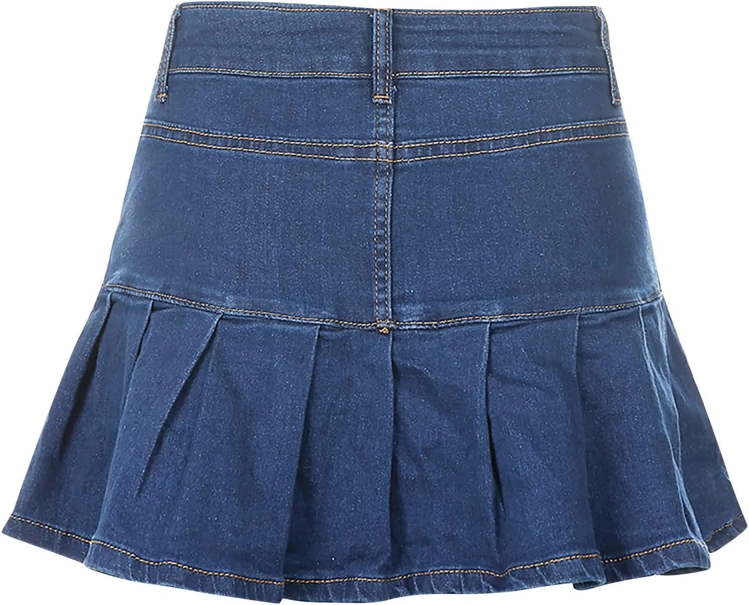 tuduoms Womens Fashion Pleated Jean Skirt High Waist A-line Mini Y2k Ruffled Denim Skirts School Girl Uniform Short Skirts