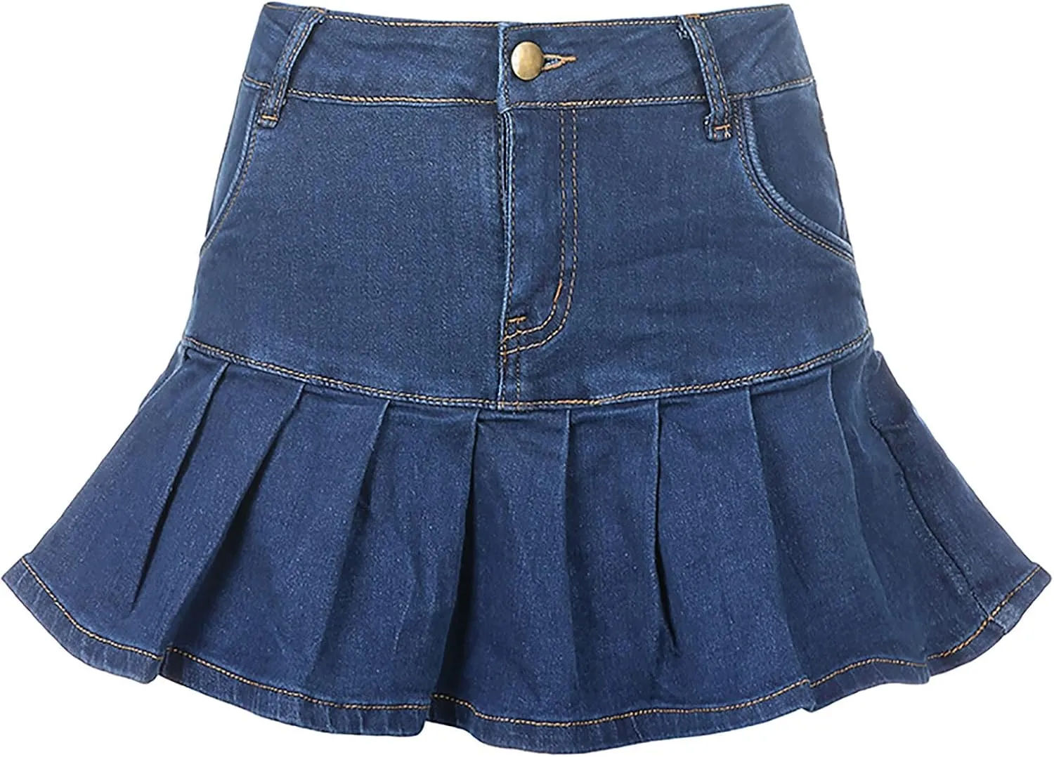 tuduoms Womens Fashion Pleated Jean Skirt High Waist A-line Mini Y2k Ruffled Denim Skirts School Girl Uniform Short Skirts