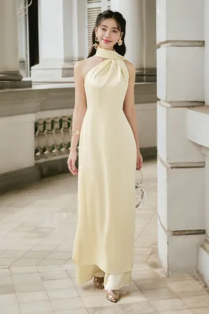 Tue Nhi A-line Sleeveless Silk Satin Floor Length Set