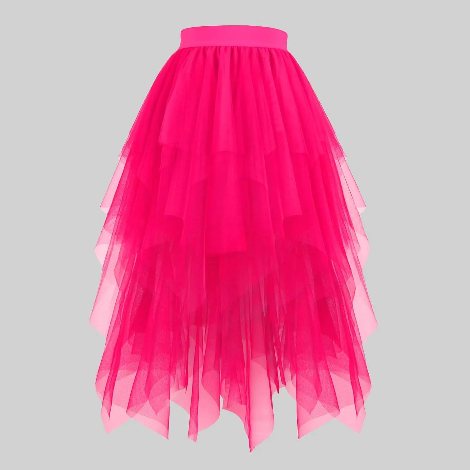 Tulle Skirt for Women Elastic Waist Mesh High Low Layered Skirts Casual Fashion Asymmetrical Pleated Beach Skirt