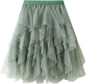 Tulle Skirts for Women A Line Dance Skirts Elastic Waist Flowy Skirts Layered Mesh Skirts Minin Irregular Tutu Skirts