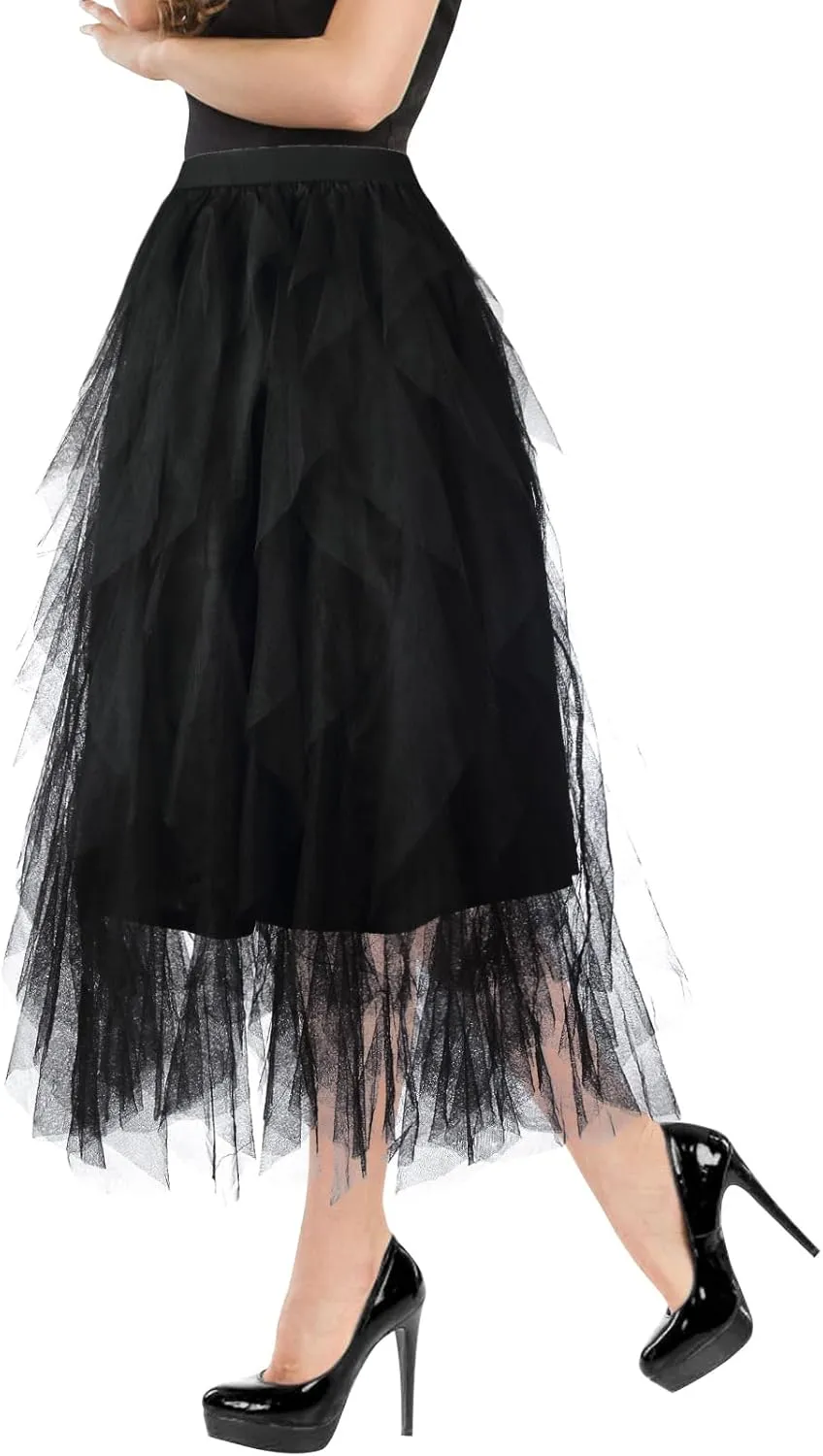 Tulle Skirts for Women Mesh Tiered Layered Tutu Skirt, High Low Elastic Waist Party Midi Tulle Skirt