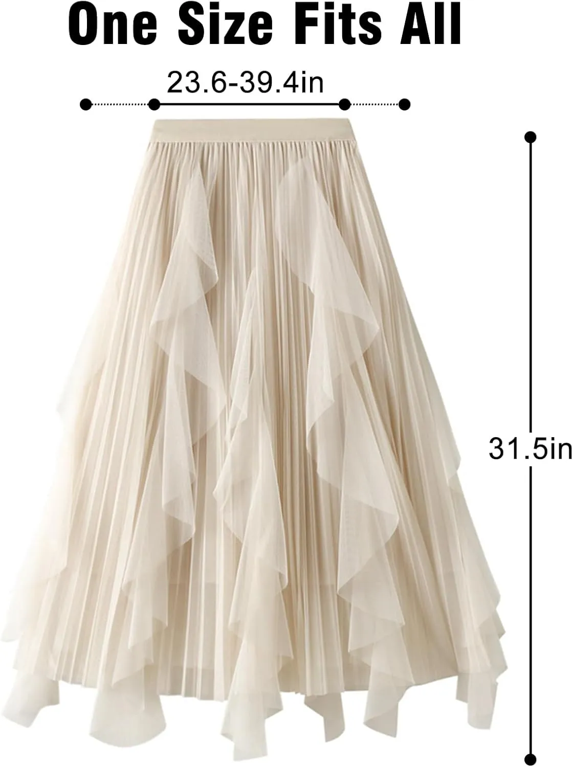 Tulle Skirts for Women Mesh Tiered Layered Tutu Skirt, High Low Elastic Waist Party Midi Tulle Skirt