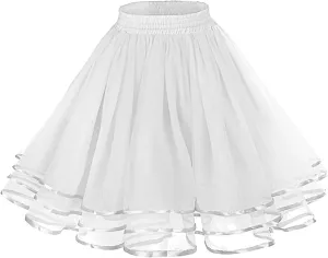 Tulle Skirts for Women Mini Skater Flared Skirt Stretchy Waist Pleated Casual Layered Tulle Skirt Party Dance Skirt