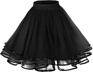 Tulle Skirts for Women Mini Skater Flared Skirt Stretchy Waist Pleated Casual Layered Tulle Skirt Party Dance Skirt