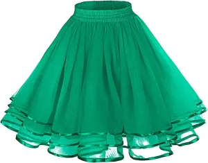 Tulle Skirts for Women Mini Skater Flared Skirt Stretchy Waist Pleated Casual Layered Tulle Skirt Party Dance Skirt