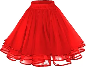 Tulle Skirts for Women Mini Skater Flared Skirt Stretchy Waist Pleated Casual Layered Tulle Skirt Party Dance Skirt