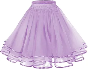 Tulle Skirts for Women Mini Skater Flared Skirt Stretchy Waist Pleated Casual Layered Tulle Skirt Party Dance Skirt
