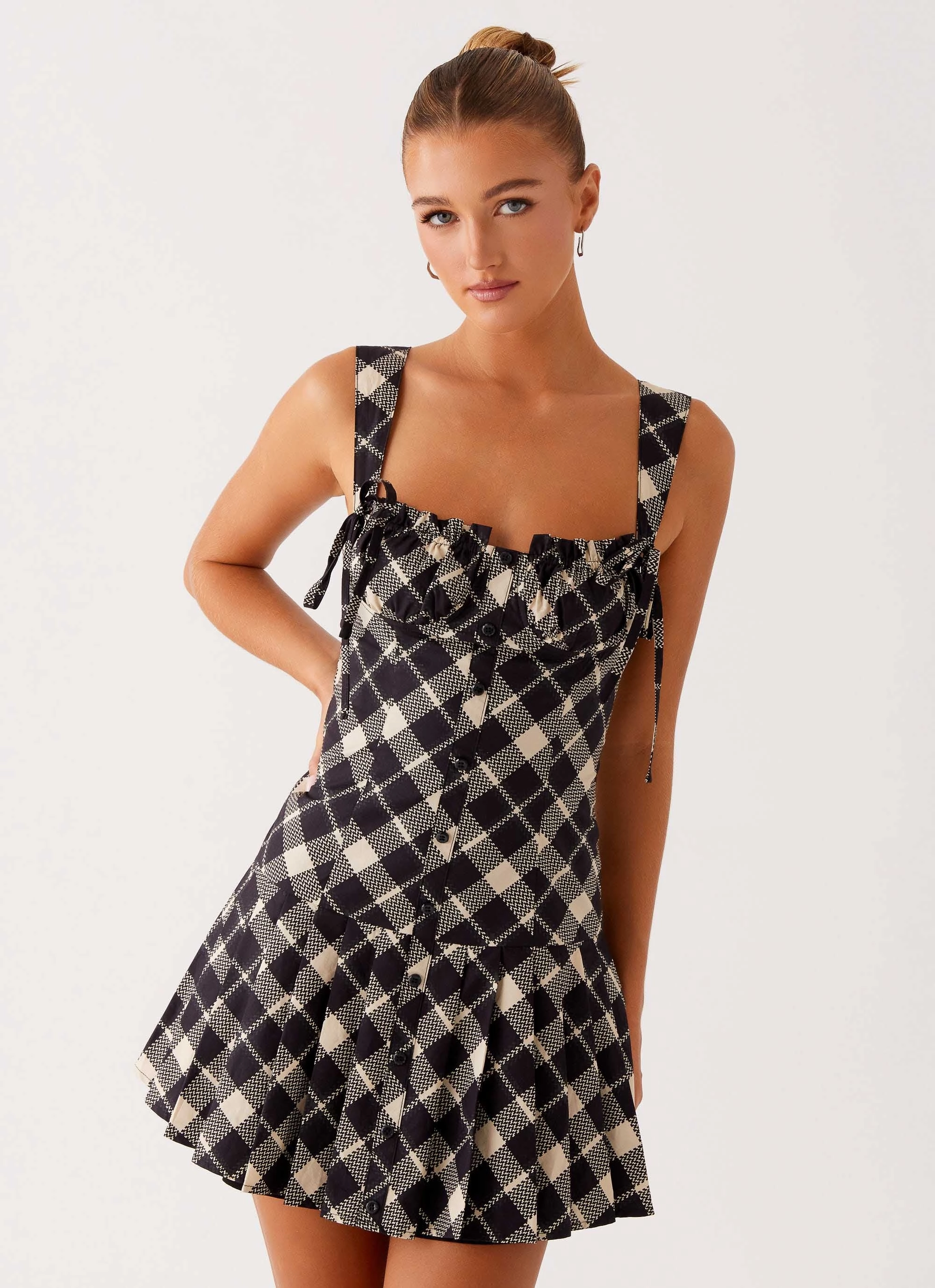 Tuni Mini Dress - Taupe Check