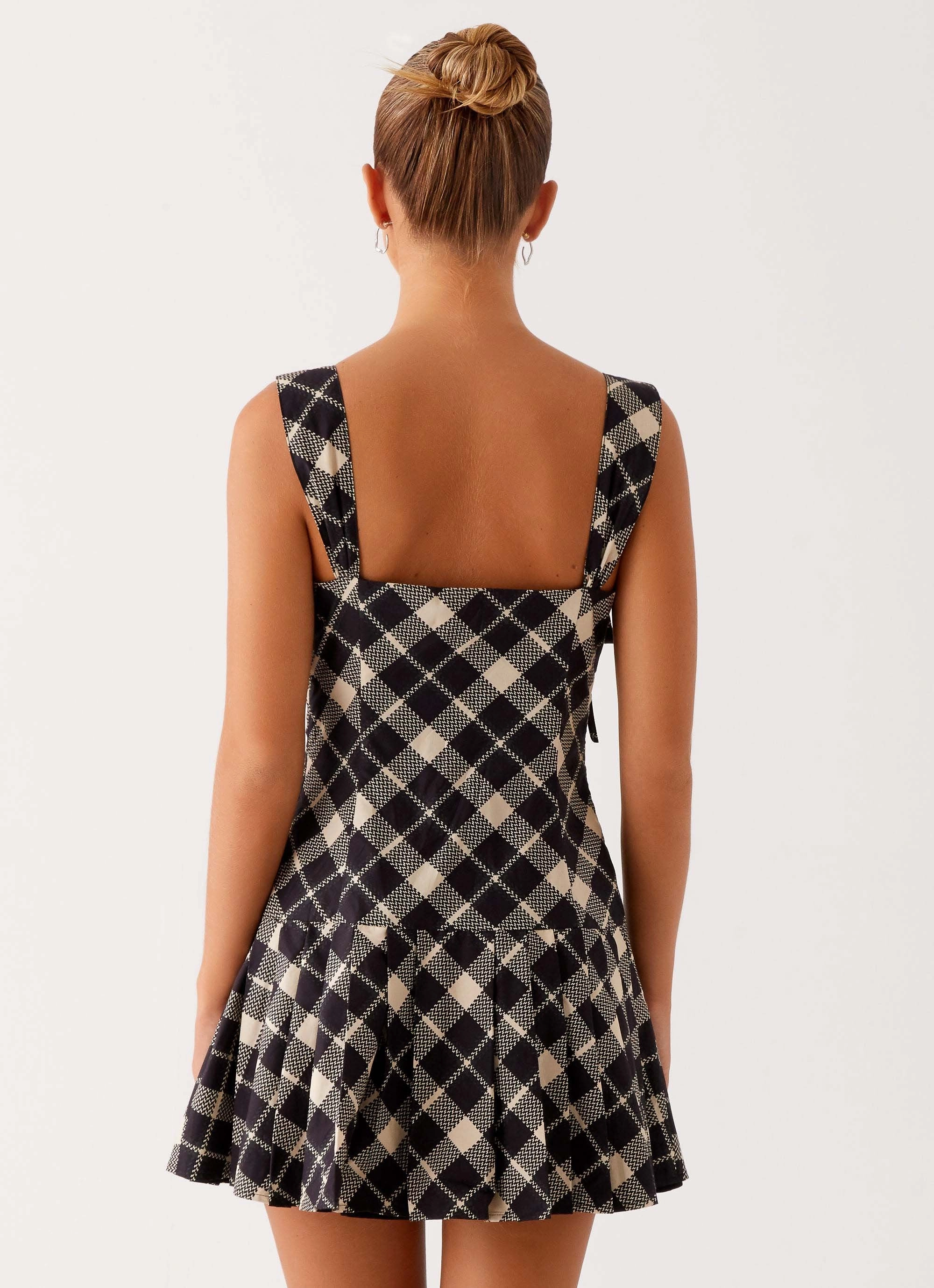 Tuni Mini Dress - Taupe Check