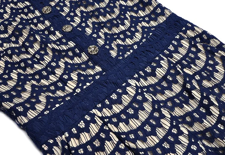 Turn-down collar Short sleeve Lace Jumpsuit