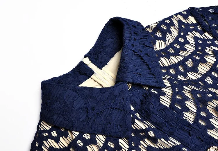 Turn-down collar Short sleeve Lace Jumpsuit