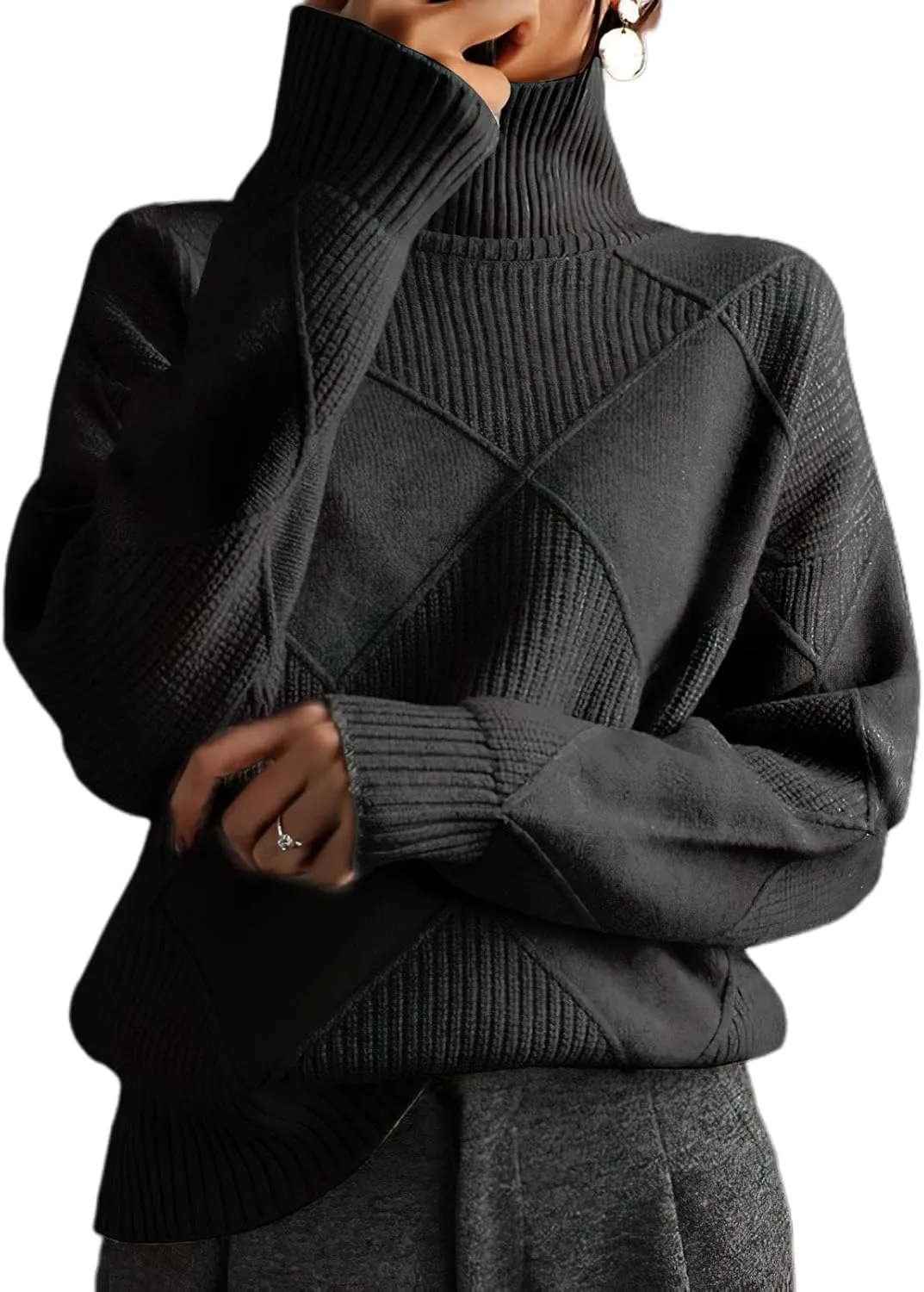 Turtleneck Sweater Women Cable Knit Pullover Sweater for Women Long Sleeve Winter Chunky Knitted Tops
