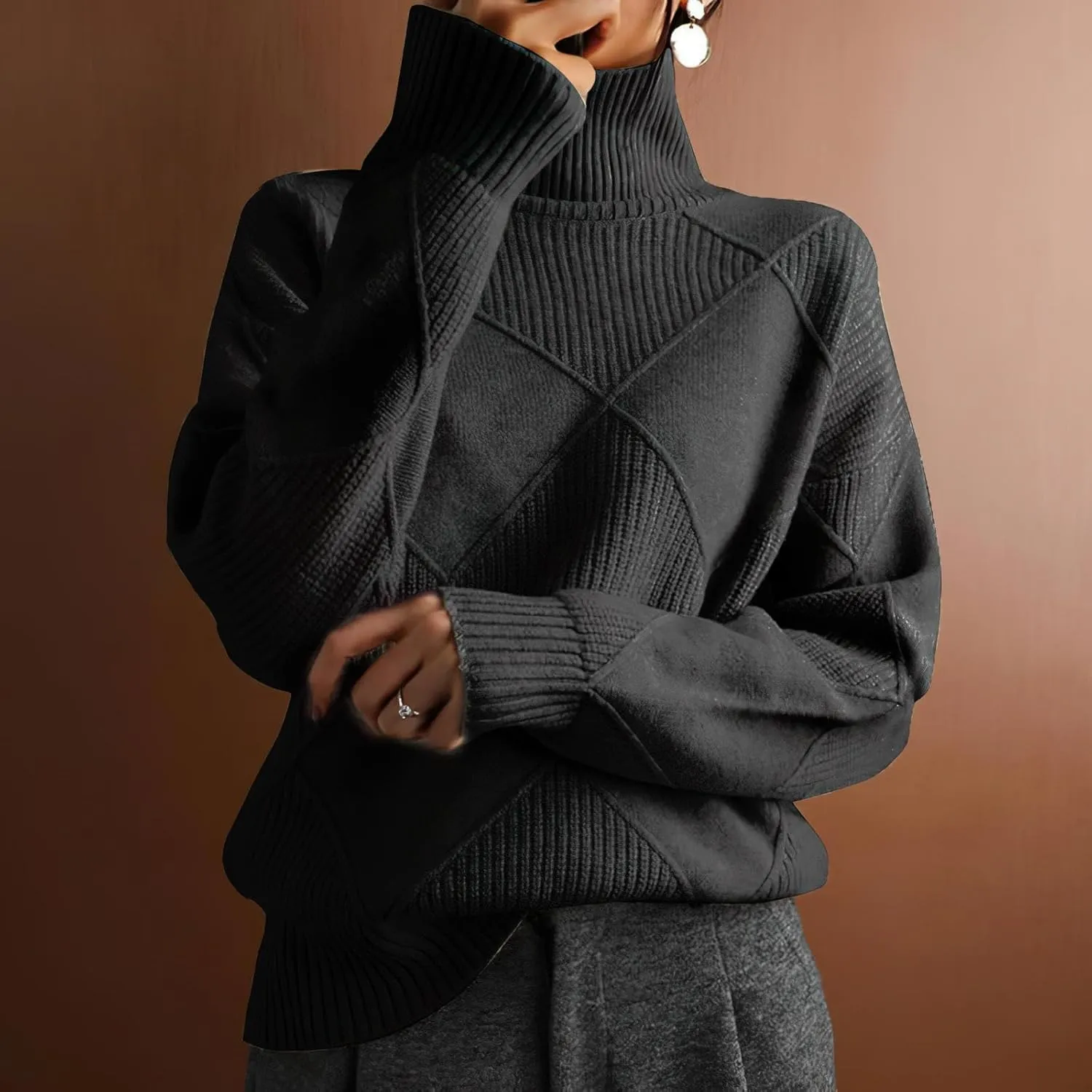 Turtleneck Sweater Women Cable Knit Pullover Sweater for Women Long Sleeve Winter Chunky Knitted Tops