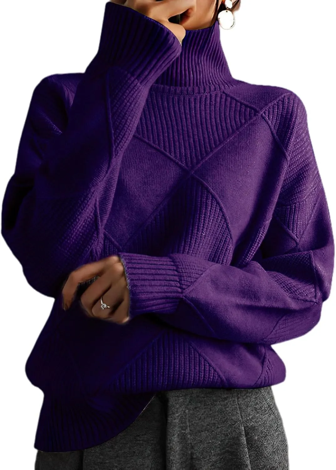 Turtleneck Sweater Women Cable Knit Pullover Sweater for Women Long Sleeve Winter Chunky Knitted Tops