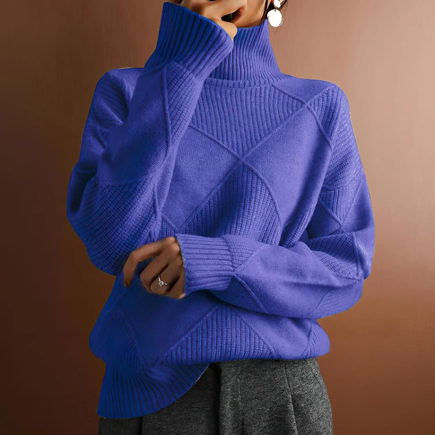 Turtleneck Sweater Women Cable Knit Pullover Sweater for Women Long Sleeve Winter Chunky Knitted Tops